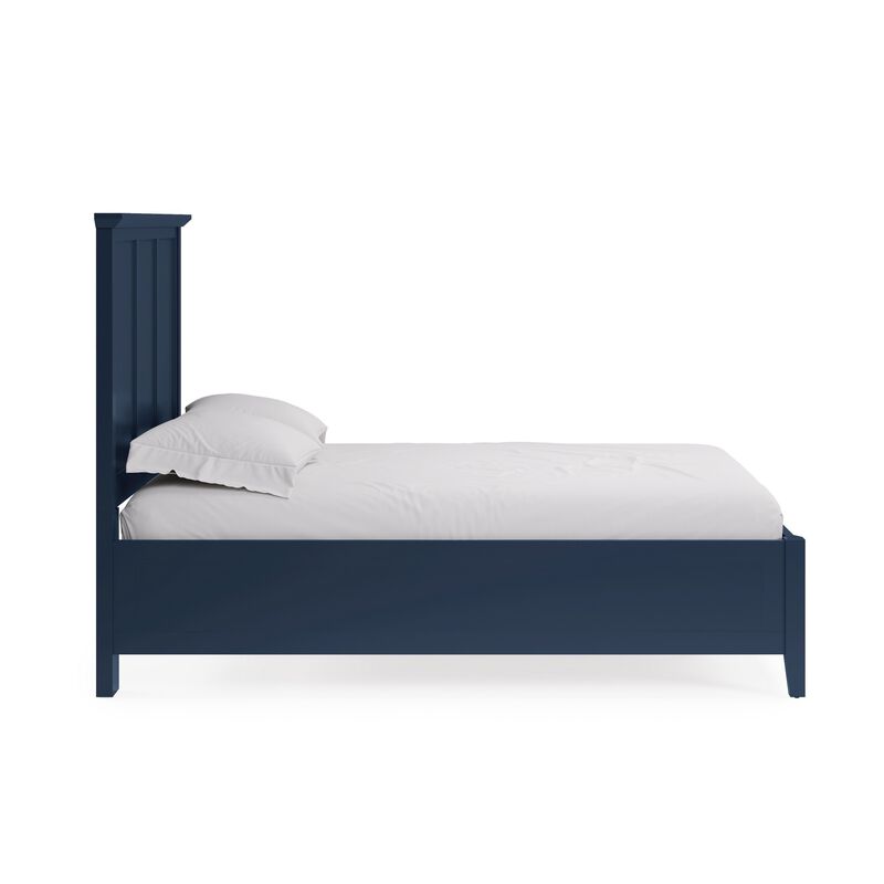 Fritz Queen Size Bed, Three Panel Design, Beveled Top, Solid Wood, Blue - Benzara