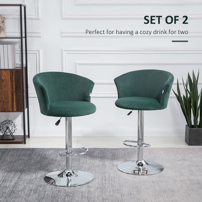 Dark Green Bar Seating: Set of 2 Velvet Swivel Counter Stools