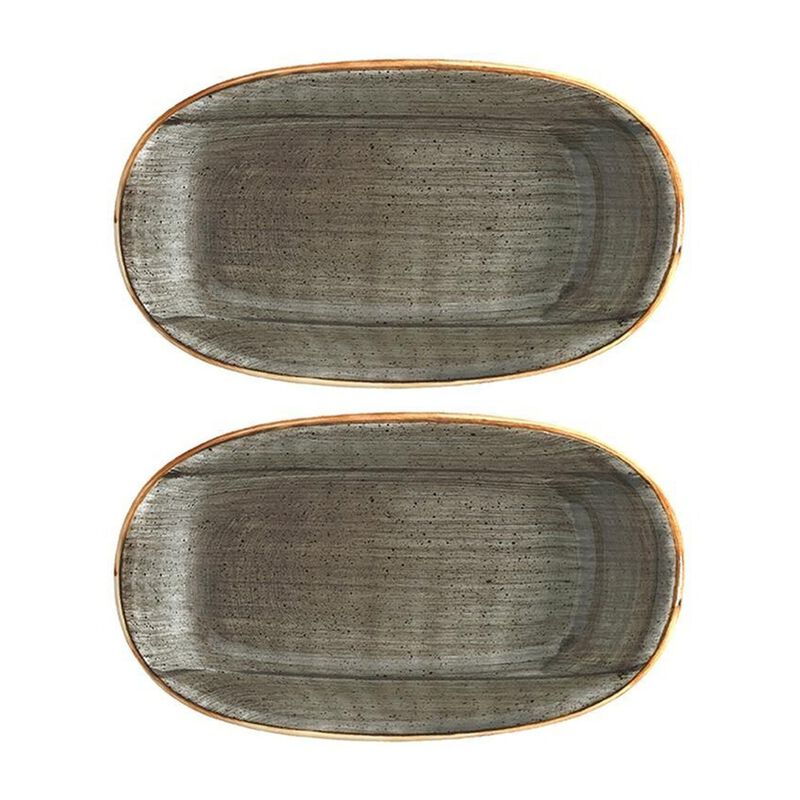 Space 7.5" x 4.25" x h:1" Oval Grey Porcelain Platter (Set of 2)
