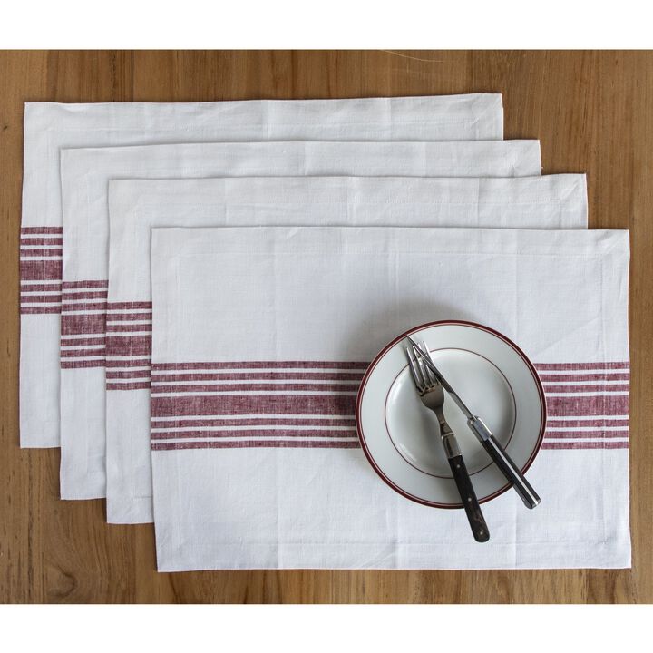 Solino Home 100% Pure Linen Stripe Placemats 14 x 19 Inch Set of 4 | Farmhouse