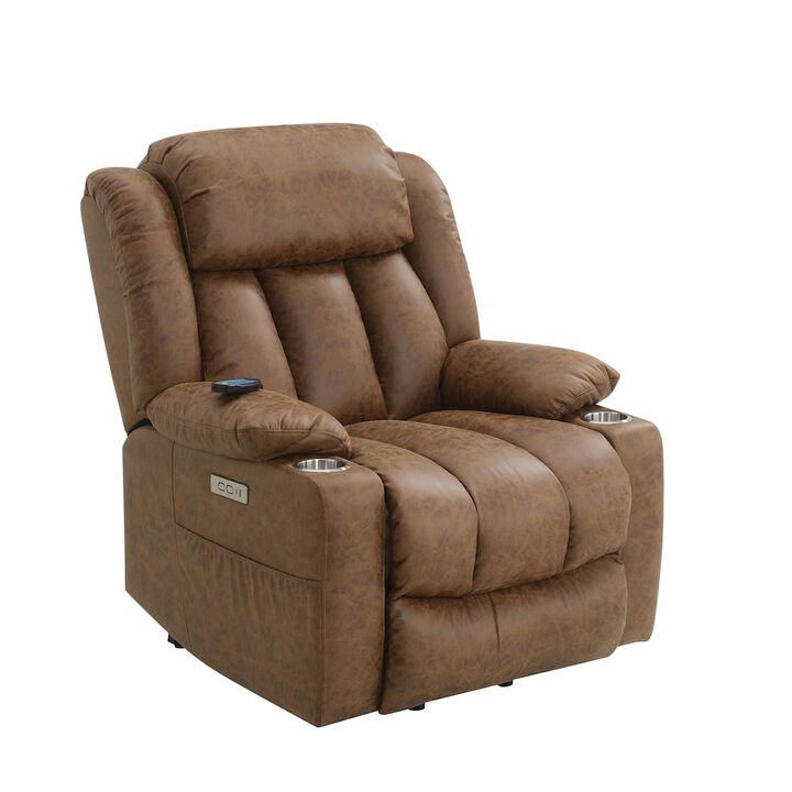 Acme Furniture Omarion Power Recliner w/Lift, Heating & Massage, Brown Leather Aire