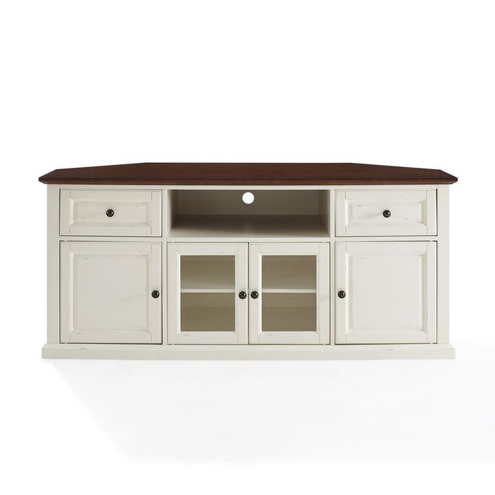 FurniFact Stylish 60 Corner TV Console Featuring Antique Bronze Hardware and Storage