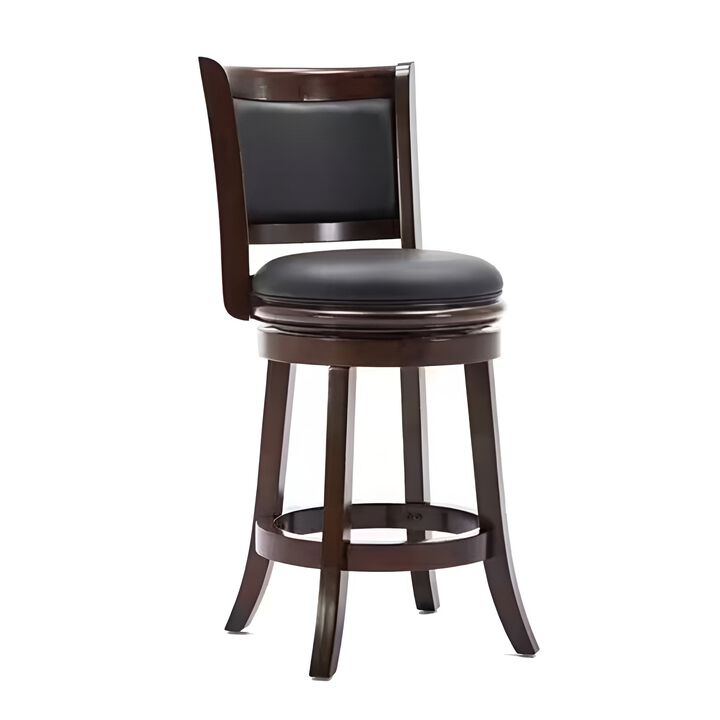 Counter Height Swivel Barstool – Wood Frame with Padded Faux Leather Seat for Kitchen or Bar