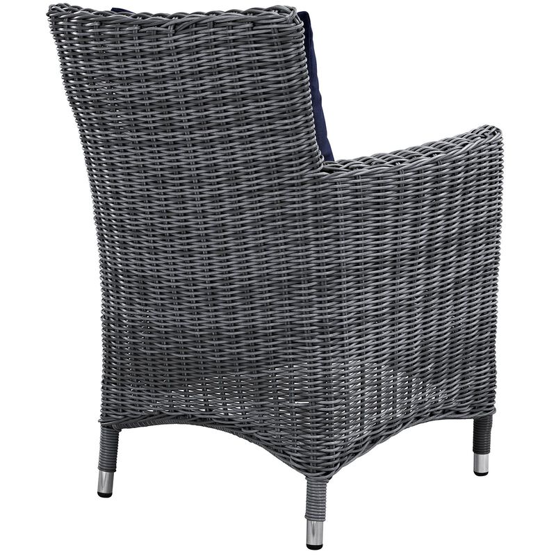 Modway Summon Wicker Rattan Aluminum Outdoor Patio Two Dining Arm Chairs with Sunbrella� Fabric Cushions in Canvas Navy