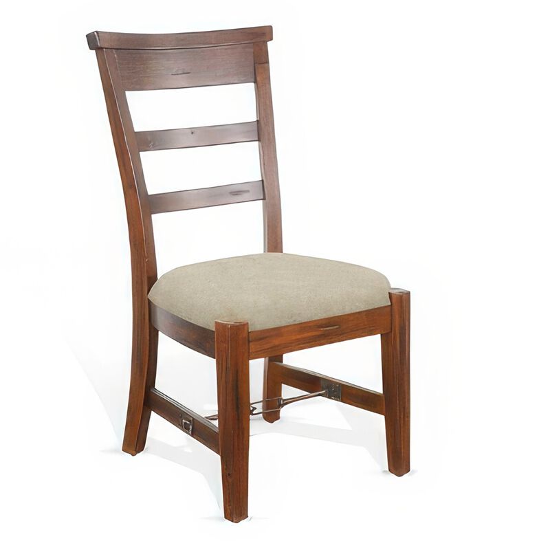 Reggie Side Dining Chair Set of 2, Ladderback, Beige, Brown Mahogany - Benzara