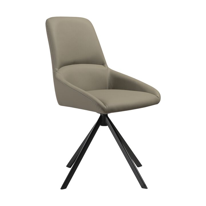 Rick 22 Inch Swivel Dining Chair Set of 2, Taupe Faux Leather, Black Legs - Benzara