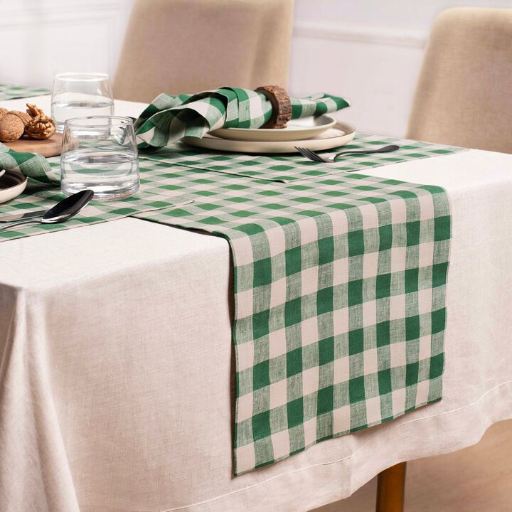 Solino Home 100% Pure Linen Table Runner 14 x 36 Inch | Morgan Check
