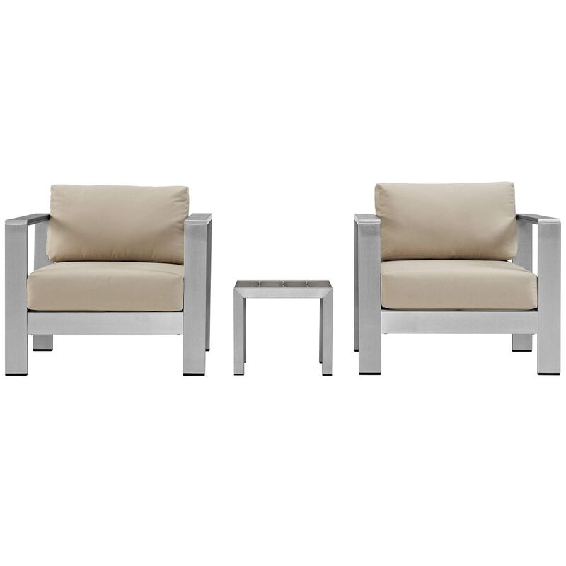 Shore Outdoor Patio Collection: Durable Aluminum Sectional Sofa Set with Side Table and Armchairs - Silver Beige