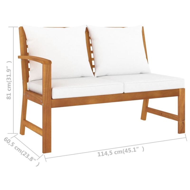 vidaXL Garden Bench 45.1" with Cream Cushion Solid Acacia Wood