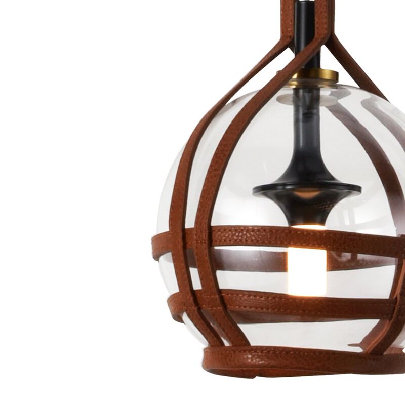 VONN Lighting Integrated LED Height Adjustable Pendant Light with Glass Shade in Antique Brass