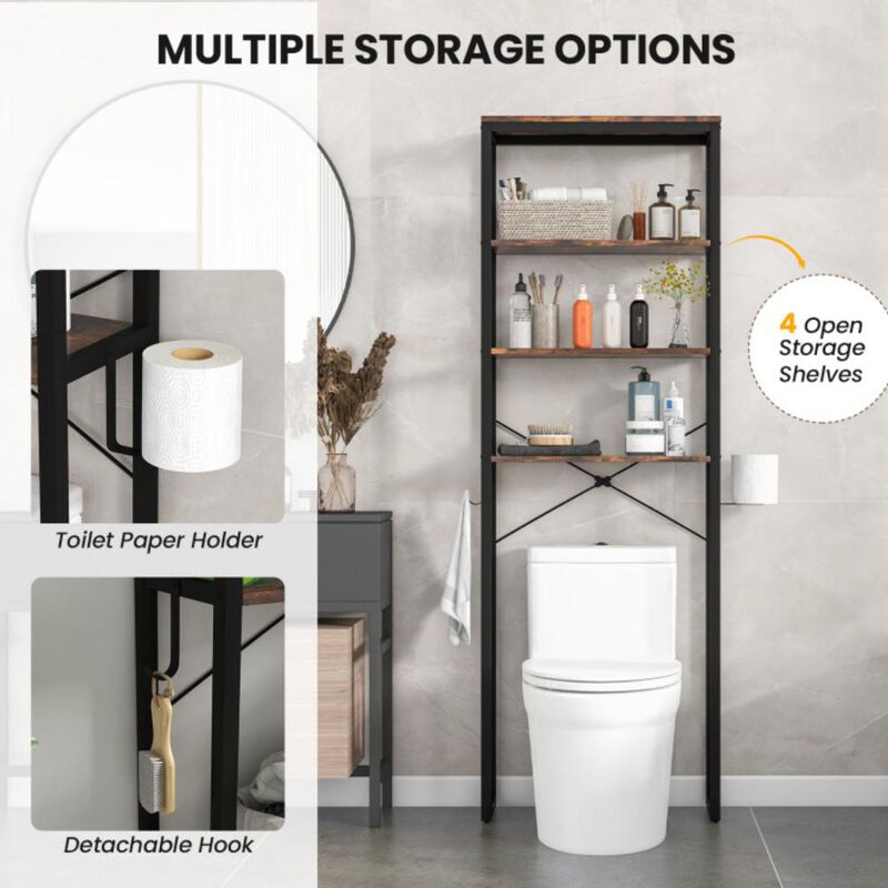 Hivvago 4-Tier Freestanding Over the Toilet Storage Rack-Rustic Brown