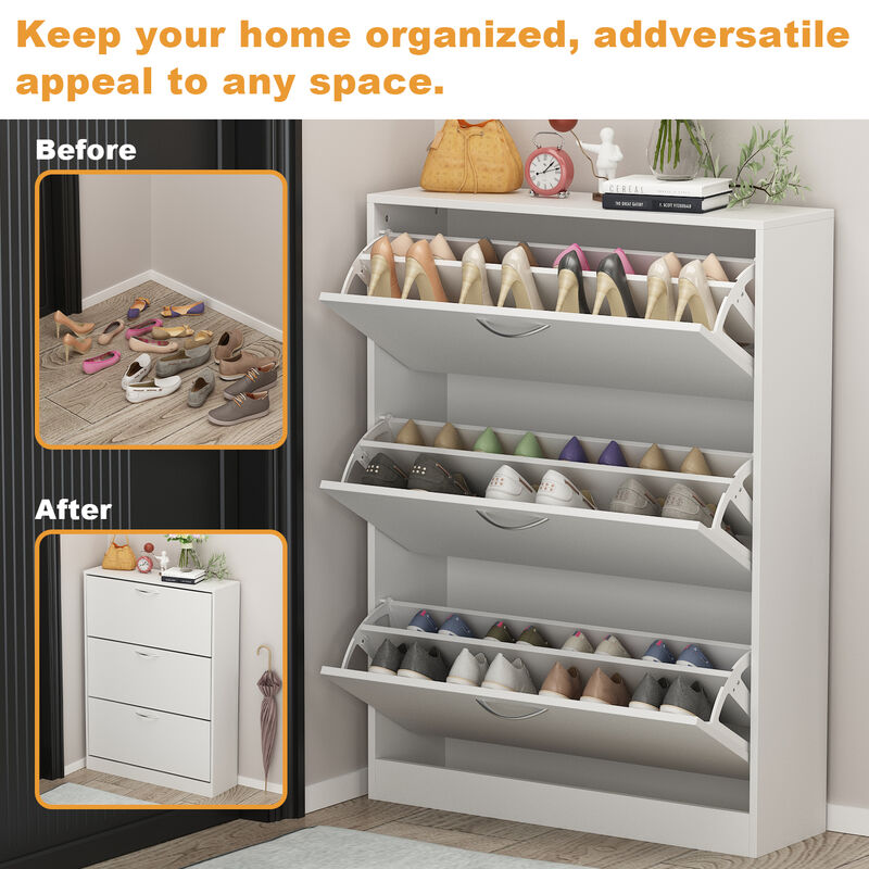 42.6 in. H x 31.6 in. W x 9.3 in. D in Assembled : White Wooden Shoe Storage Cabinet : Simple and Fashion