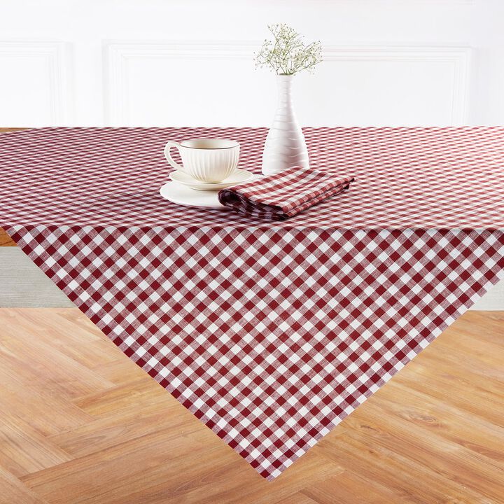 Solino Home 100% Pure Linen Table Throw 52 x 52 Inch | Gingham Check for Thanksgiving, Christmas
