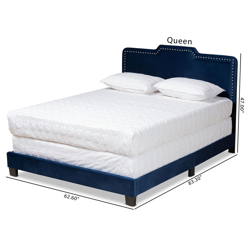 Baxton Studio Benjen Glam Navy Velvet Fabric Upholstered Full Size Panel Bed