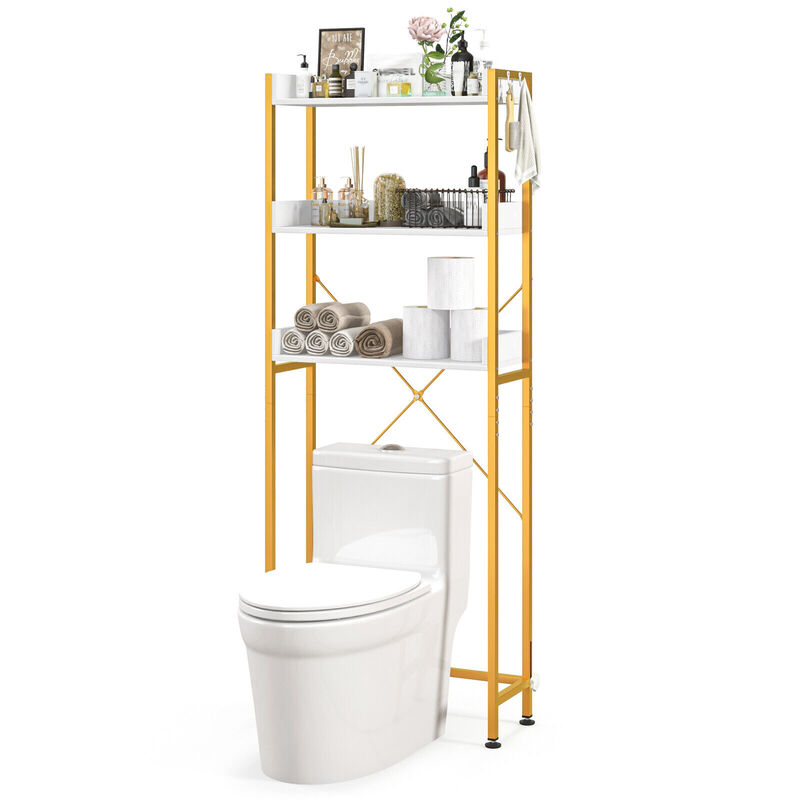 Over The Toilet Storage Rack with Hooks and Adjustable Bottom Bar