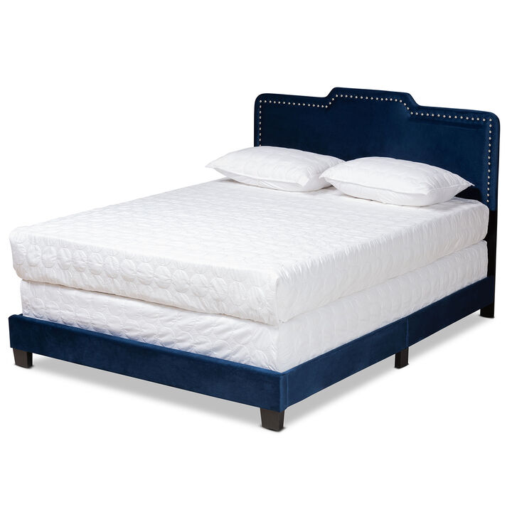Baxton Studio Benjen Glam Navy Velvet Fabric Upholstered Full Size Panel Bed