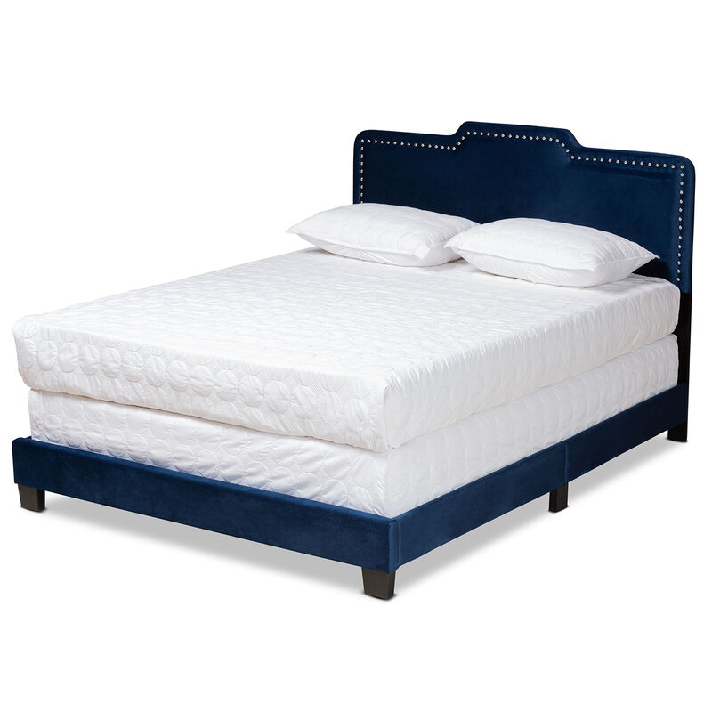 Baxton Studio Benjen Glam Navy Velvet Fabric Upholstered Full Size Panel Bed