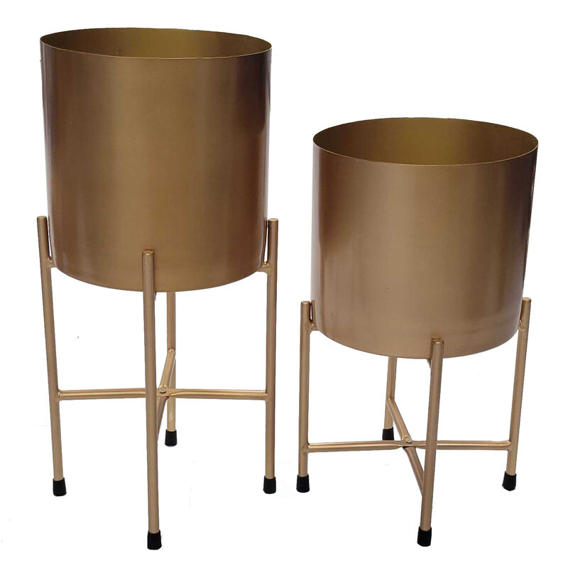 "Beautiful Set of 2 Decorative Contemporary Pink Metal Flower Planter Holders with Stand, 29"" and 26"" Tall, Perfect for Adding a Touch of Sophistication and Elegance to your Home"