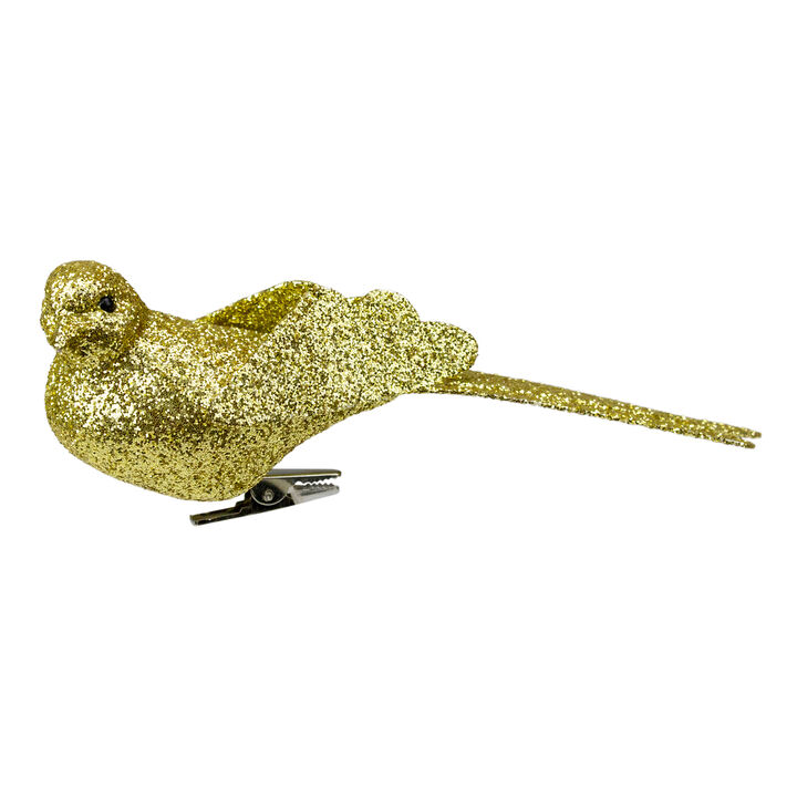 6" Gold Glittered Bird Clip-On Christmas Ornament