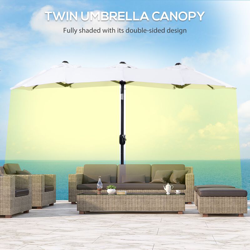 Pure White Patio Shade: 9.5' Double-Sided Umbrella with Tilt Crank