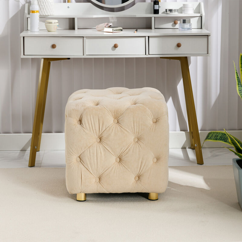 Beige Velvet Ottoman & Table Set