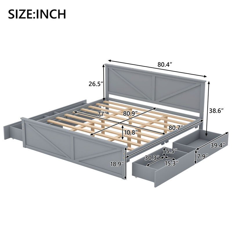 Merax Wooden Platform Bed with 4 Drawers