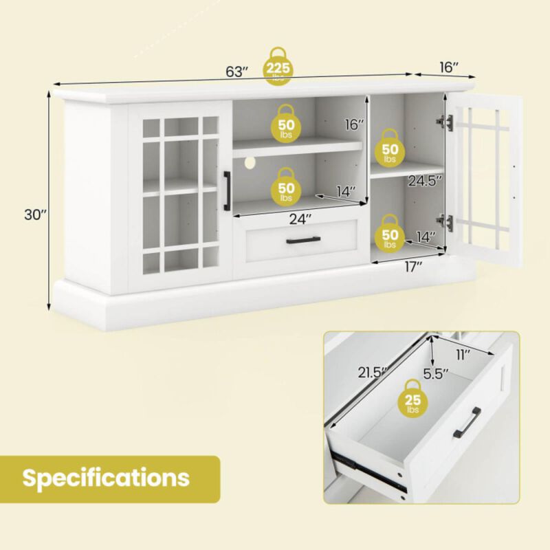 Hivvago TV Stand for TVs up to 70  with Glass Doors Cubbies and Drawer-White