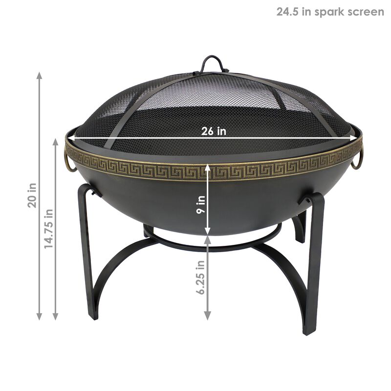 Sunnydaze 26 in Steel Outdoor Fire Bowl with Handles and Spark Screen