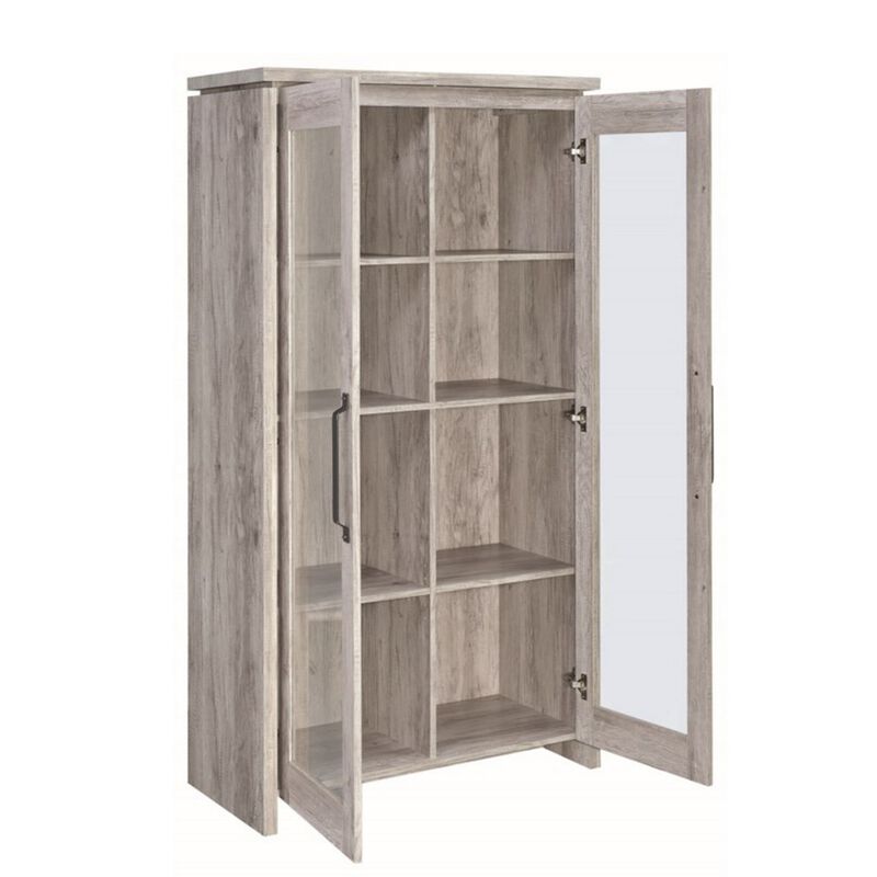 Spacious Wooden Curio Cabinet With Two Glass Doors,  Gray-Benzara