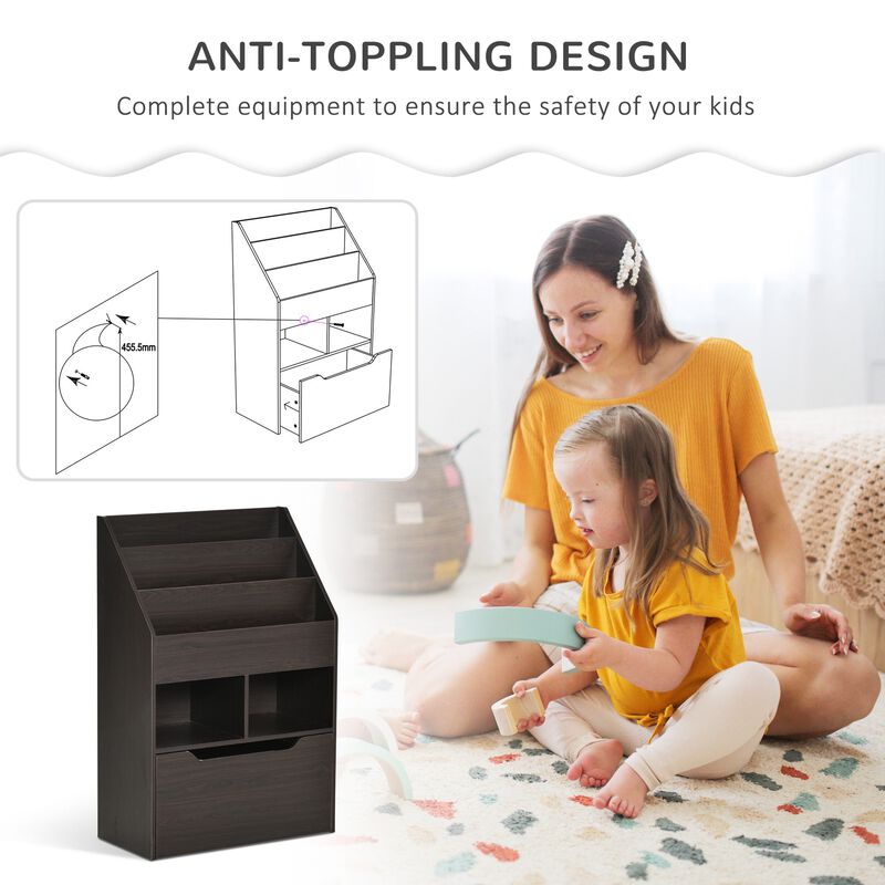 Brown Children's Storage: Multi-Shelf Bookcase with Mobile Drawer