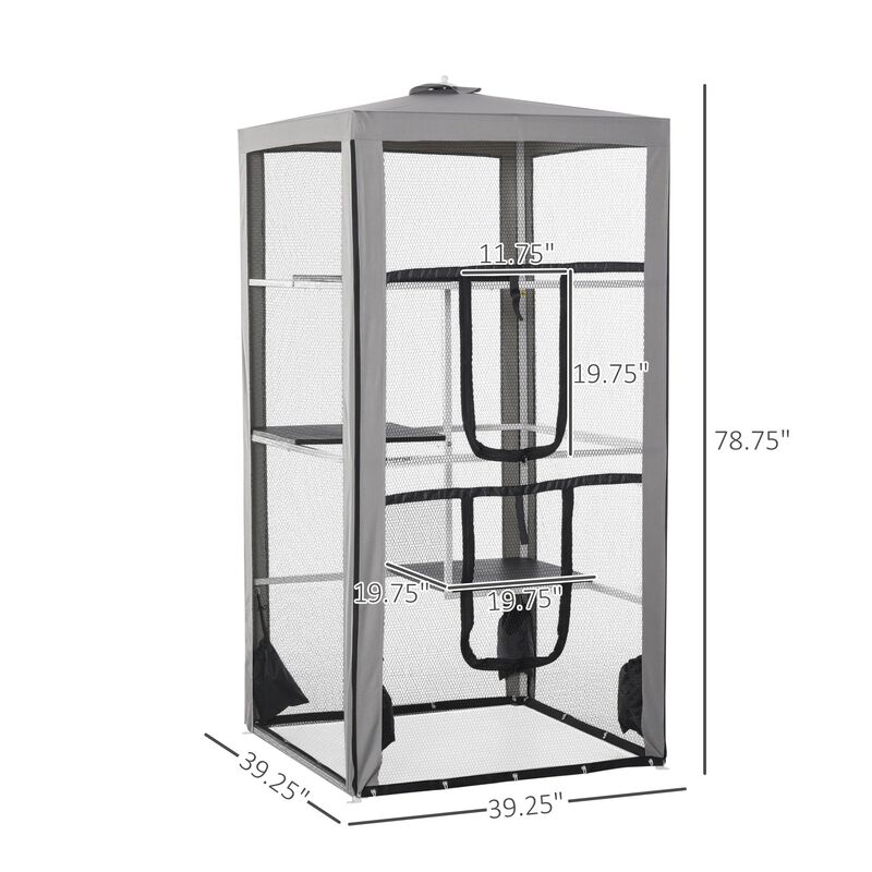 Cat Play Palace: 79"H Steel Frame Mesh Playpen with Platforms
