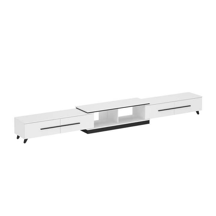 Modern Wood White TV Media Console Entertainment Center with Adjustable Length and Drawers Fits TV's up to 100 in.