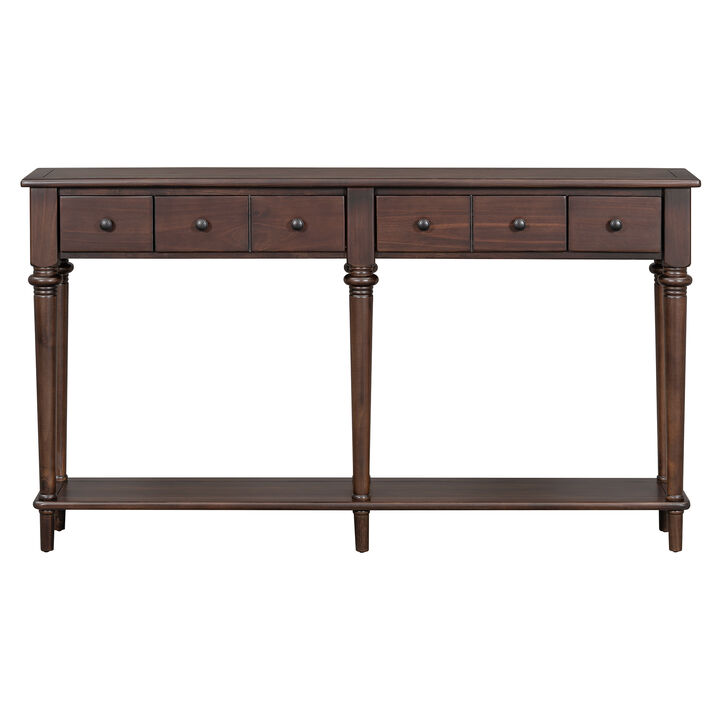 Gewnee Retro Console Table with 4 Drawers and Open Shelf