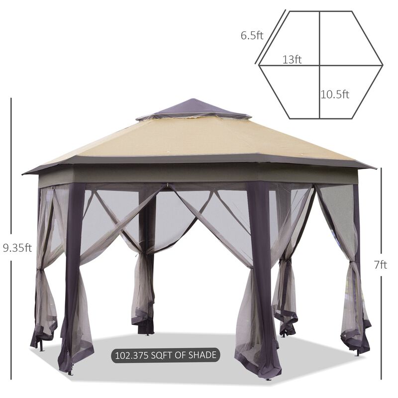 Hexagonal Event Tent: Pop Up Gazebo with 6 Zippered Mesh Netting, Steel Frame, 13.3' x 13.3'