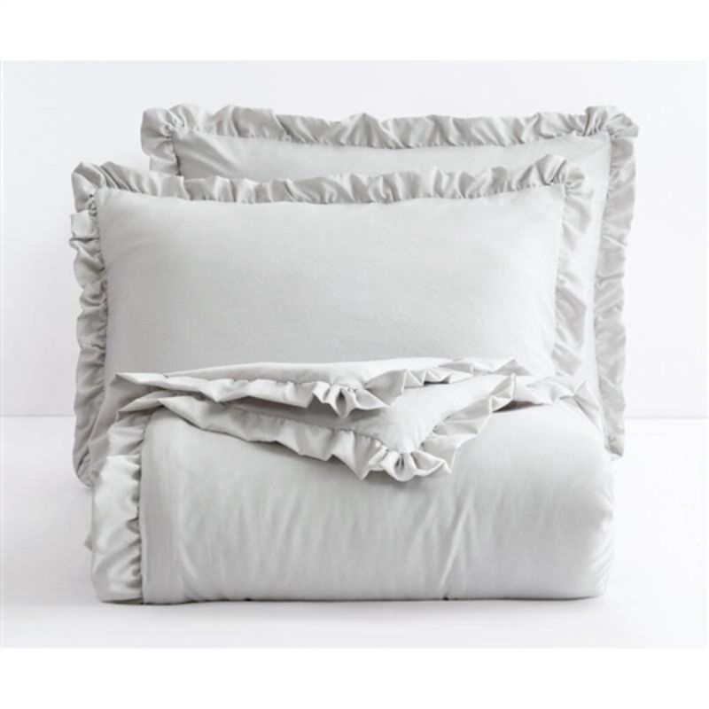 Hivvago Full Size Grey Stone Washed Ruffled Edge Microfiber Comforter Set