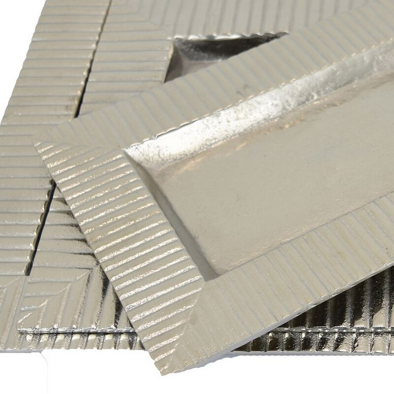 Nancy Tray Set of 3, Wavy Edges, Silver Metal Frames, Rectangular - Benzara