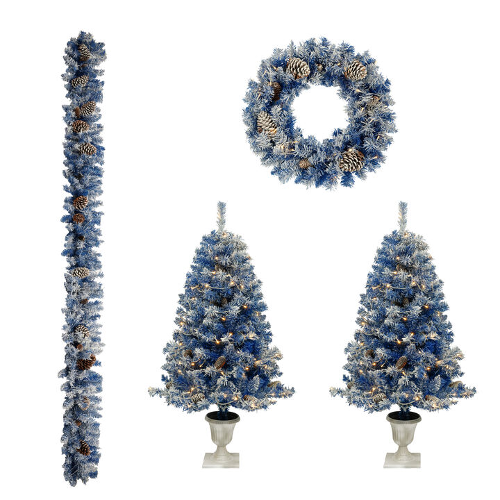 Merax Christmas Garland, Wreath and 2 X-mas trees 4 Pieces Set