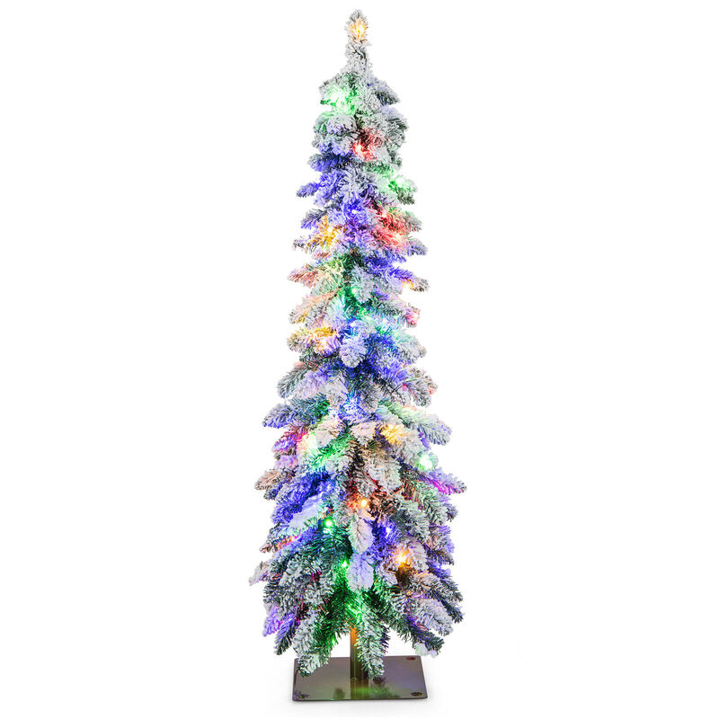 Pre-Lit Artificial Christmas Tree Snow-Flocked Slim Pencil Xmas Decor