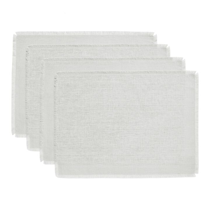 Solino Home 100% Pure Linen 14 x 19 Inch Placemats Set of 4 | Fringe