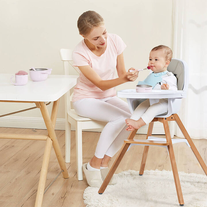 3-in-1 Convertible Wooden Baby High Chair