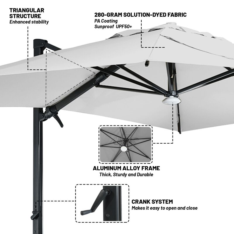 10x13 ft. 360° Rotation Outdoor Patio Cantilever Umbrella with Base in Gray