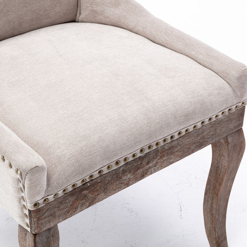Set of 2 Beige Dining Chairs with Fabric and Wood Legs