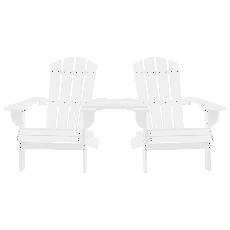 vidaXL White Solid Fir Wood Adirondack Chair with Tea Table: Garden Patio Furniture with Ergonomic Design, Weather Resistant, Easy to Assemble