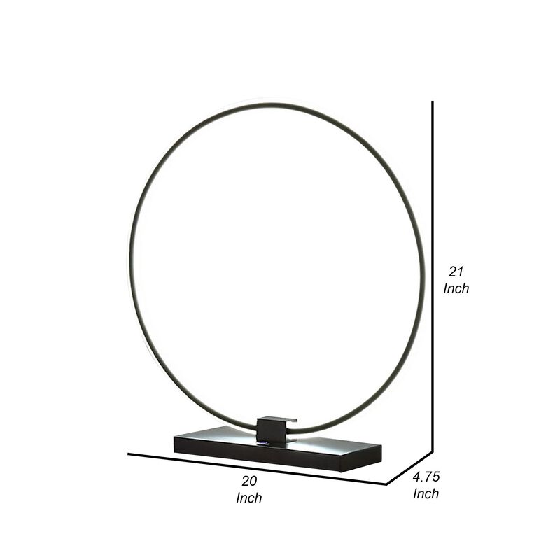 Sine 21 Inch Table Lamp, Modern Circle Ring LED, Sleek Black Metal Base-Benzara