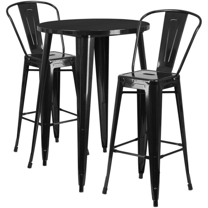Flash Furniture 30'' Round Black Metal Indoor-Outdoor Bar Table Set with 2 Cafe Stools Flash Furniture 30'' Round Black Metal Indoor-Outdoor Bar Table Set with 2 Cafe Stools