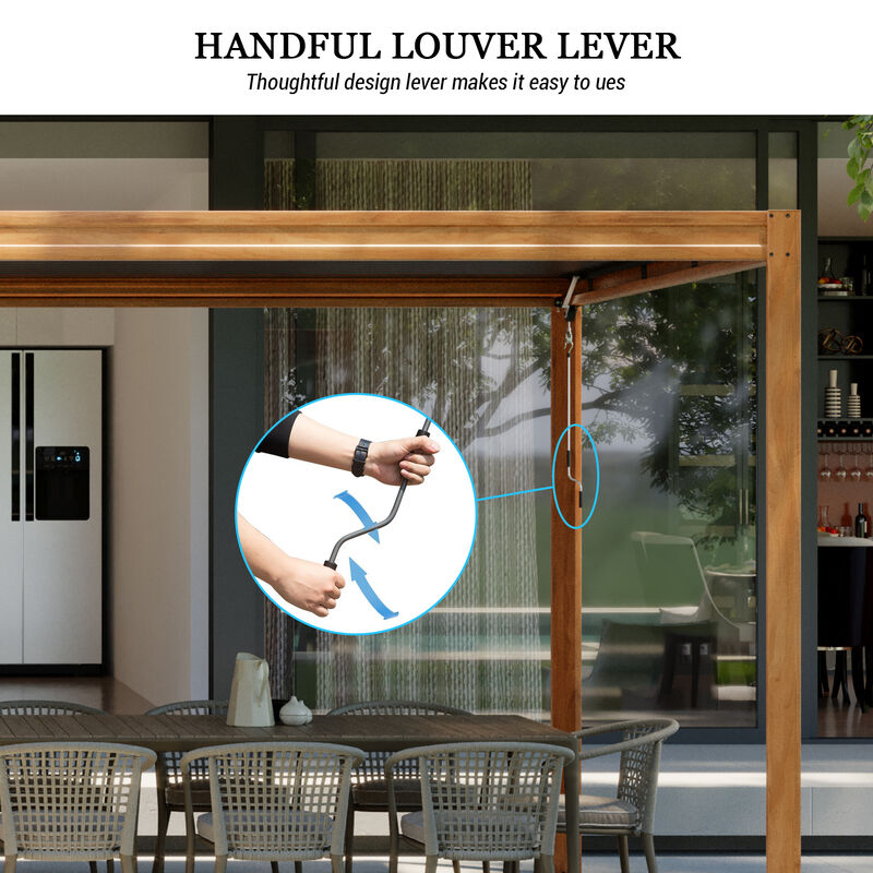 MONDAWE 10X20FT Outdoor Wood Looking Louvered Pergola Wood Grain Aluminum Pergola with Adjustable Roof for Patio, Deck, Garden