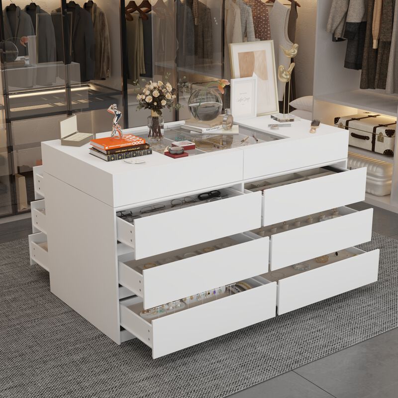 FUFU&GAGA 91.1" Modern Dresser and Vanity Combo with Spacious Storage Drawers, (91.1" W x 31.5" D x 35.8" H),White