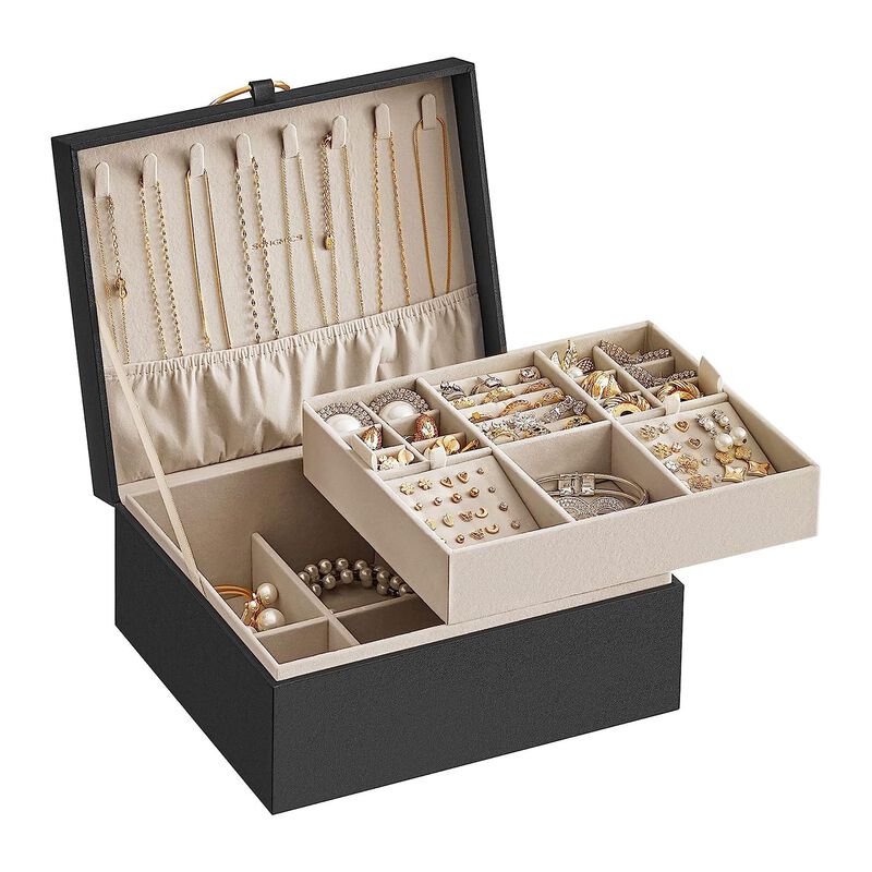 2-Layer Jewelry Box with Handle for Stylish and Portable Storage