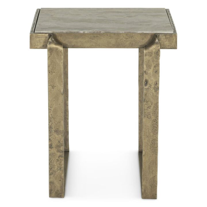 World Interiors Rhodes 20 Side Table with Marble and Antique Brass