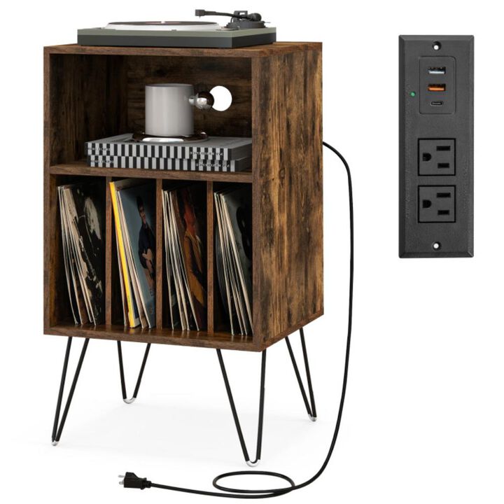 Hivvago Record Player Stand with Charging Station for Living Room Bedroom